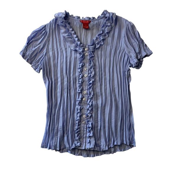 Sunny Leigh Tops - Women's Blue Y2K Crinkle Blouse Size Medium Petite
